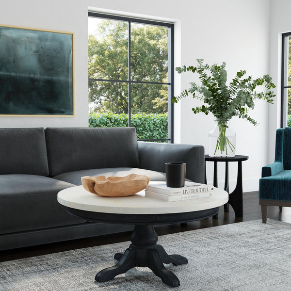 Butler Specialty Danielle Marble Coffee Table - Elegant Round Design With Hand-carved Base For Modern Living Spaces Black Marble,Mahogany Wood,Plywood 5516432-butler