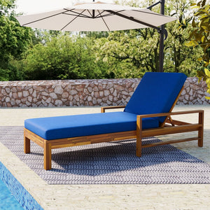 English Elm U_style Solid Acacia Slatted Reclining Lounge Chair for Poolside Patio Garden Use Natural+ Blue WY000433AAC