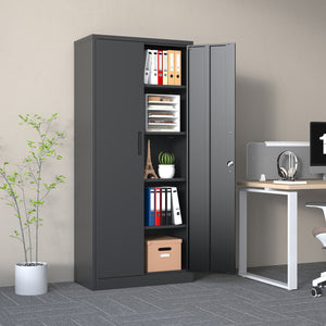 English Elm 72"H Metal Garage Storage Cabinet Black – Locking 3-Point Steel Cabinet with 4 Adjustable Shelves, Anti-Tip Safety T2398P152542