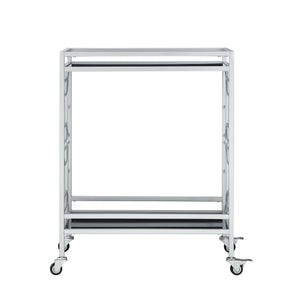 Homeroots 28" Stylish Silver And Black Metal Rolling Bar Cart With Glass Top - Modern Design For Entertaining   551669