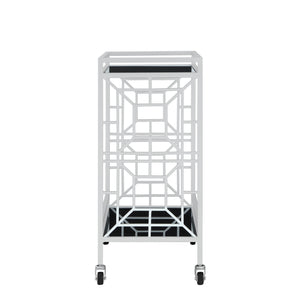 Homeroots 28" Stylish Silver And Black Metal Rolling Bar Cart With Glass Top - Modern Design For Entertaining   551669