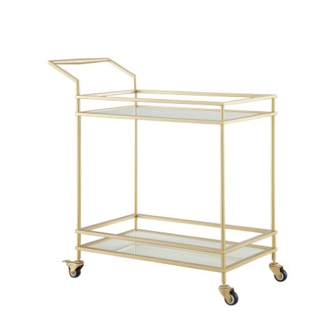 Homeroots 33" Gold And White Iron Glass Rolling Bar Cart - Stylish, Mobile Drinks Station For Elegant Entertaining   551672