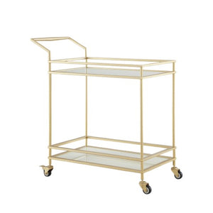Homeroots 33" Gold And White Iron Glass Rolling Bar Cart - Stylish, Mobile Drinks Station For Elegant Entertaining   551672