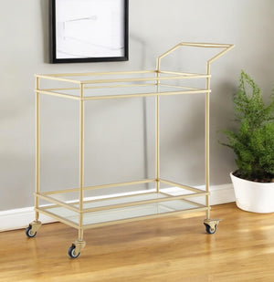 Homeroots 33" Gold And White Iron Glass Rolling Bar Cart - Stylish, Mobile Drinks Station For Elegant Entertaining   551672
