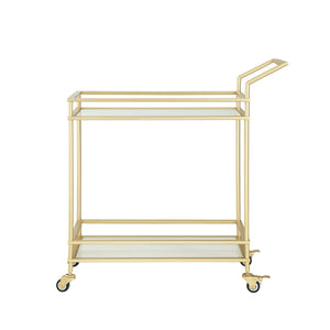 Homeroots 33" Gold And White Iron Glass Rolling Bar Cart - Stylish, Mobile Drinks Station For Elegant Entertaining   551672