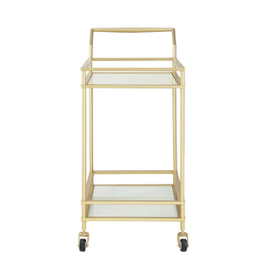 Homeroots 33" Gold And White Iron Glass Rolling Bar Cart - Stylish, Mobile Drinks Station For Elegant Entertaining   551672