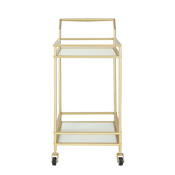 Homeroots 33" Gold And White Iron Glass Rolling Bar Cart - Stylish, Mobile Drinks Station For Elegant Entertaining   551672