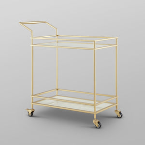 Homeroots 33" Gold And White Iron Glass Rolling Bar Cart - Stylish, Mobile Drinks Station For Elegant Entertaining   551672