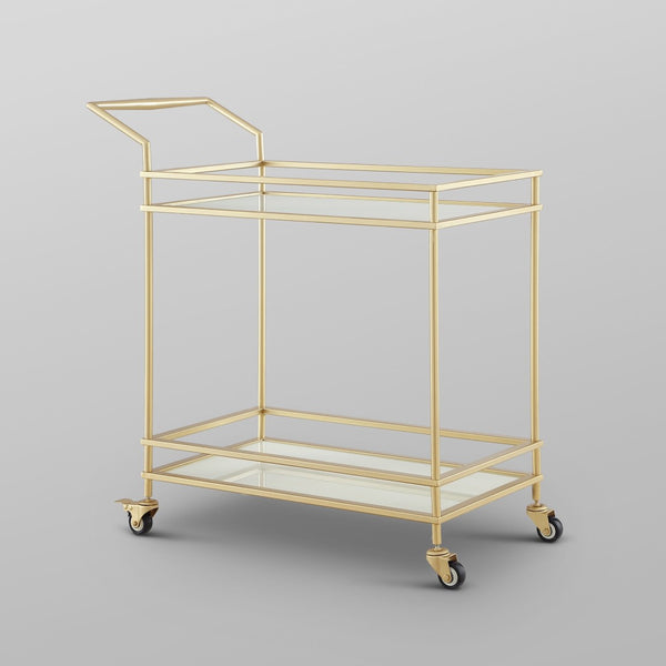 Homeroots 33" Gold And White Iron Glass Rolling Bar Cart - Stylish, Mobile Drinks Station For Elegant Entertaining   551672