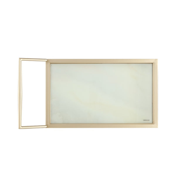 Homeroots 33" Gold And White Iron Glass Rolling Bar Cart - Stylish, Mobile Drinks Station For Elegant Entertaining   551672