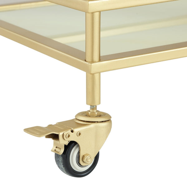 Homeroots 33" Gold And White Iron Glass Rolling Bar Cart - Stylish, Mobile Drinks Station For Elegant Entertaining   551672