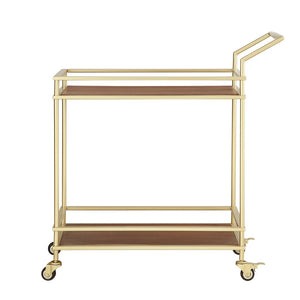 Homeroots 33" Elegant Gold And Brown Iron Wood Rolling Bar Cart – Stylish, Durable Design For Modern Entertaining!   551673