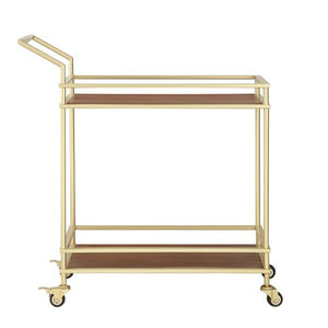 Homeroots 33" Elegant Gold And Brown Iron Wood Rolling Bar Cart – Stylish, Durable Design For Modern Entertaining!   551673