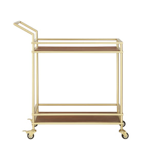 Homeroots 33" Elegant Gold And Brown Iron Wood Rolling Bar Cart – Stylish, Durable Design For Modern Entertaining!   551673