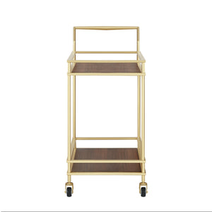 Homeroots 33" Elegant Gold And Brown Iron Wood Rolling Bar Cart – Stylish, Durable Design For Modern Entertaining!   551673