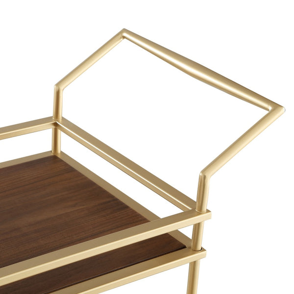 Homeroots 33" Elegant Gold And Brown Iron Wood Rolling Bar Cart – Stylish, Durable Design For Modern Entertaining!   551673