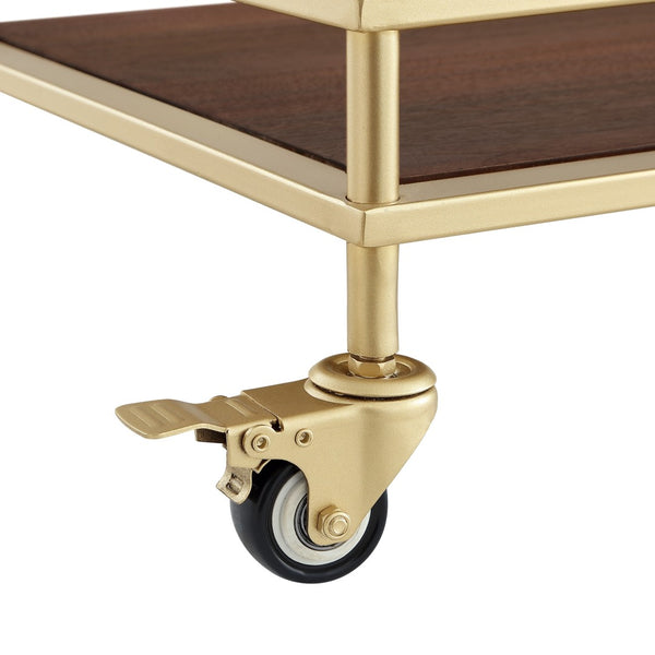 Homeroots 33" Elegant Gold And Brown Iron Wood Rolling Bar Cart – Stylish, Durable Design For Modern Entertaining!   551673