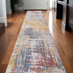Homeroots 10' White Abstract Non Skid Area Rug  100% Pet 551683