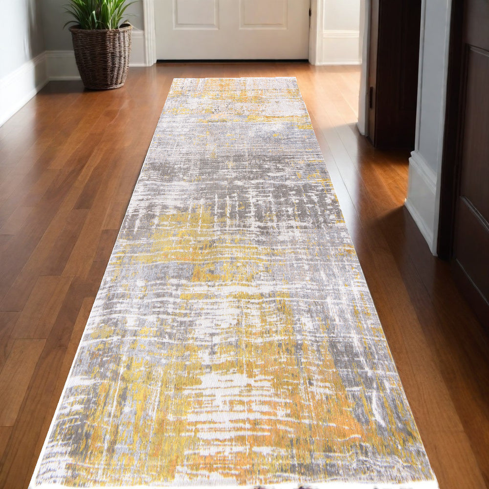 Homeroots 10' Gray And Yellow Abstract Non Skid Area Rug  100% Pet 551684