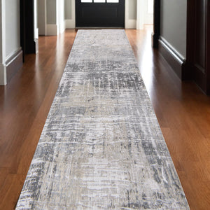 Homeroots 10' Gray And White Abstract Non Skid Area Rug  100% Pet 551685