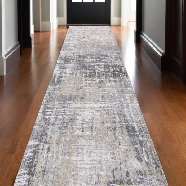 Homeroots 10' Gray And White Abstract Non Skid Area Rug  100% Pet 551685