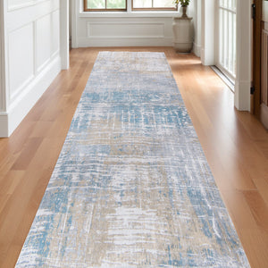 Homeroots 10' Blue And Yellow Abstract Non Skid Area Rug  100% Pet 551686