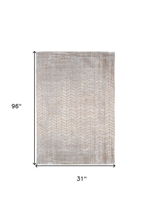 Homeroots 10' Gray And Yellow Chevron Non Skid Area Rug  100% Pet 551687