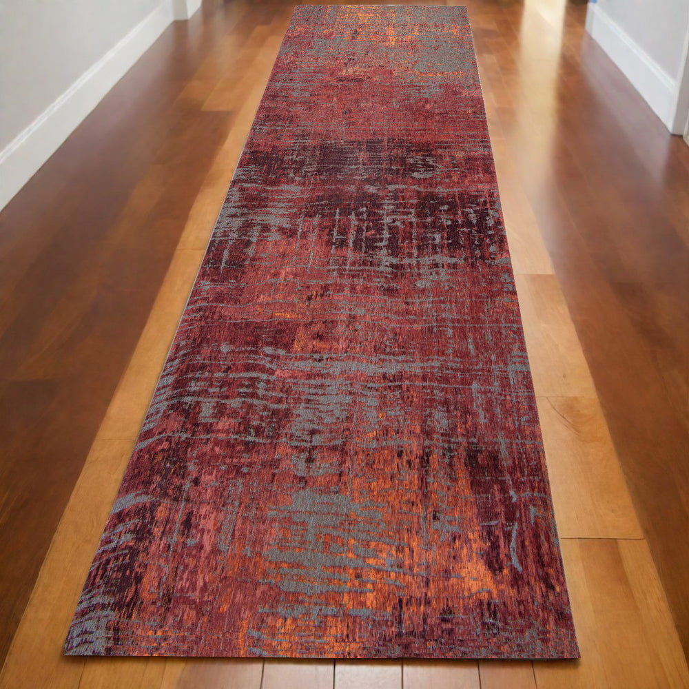 Homeroots 10' Red And Gray Abstract Non Skid Area Rug  100% Pet 551689
