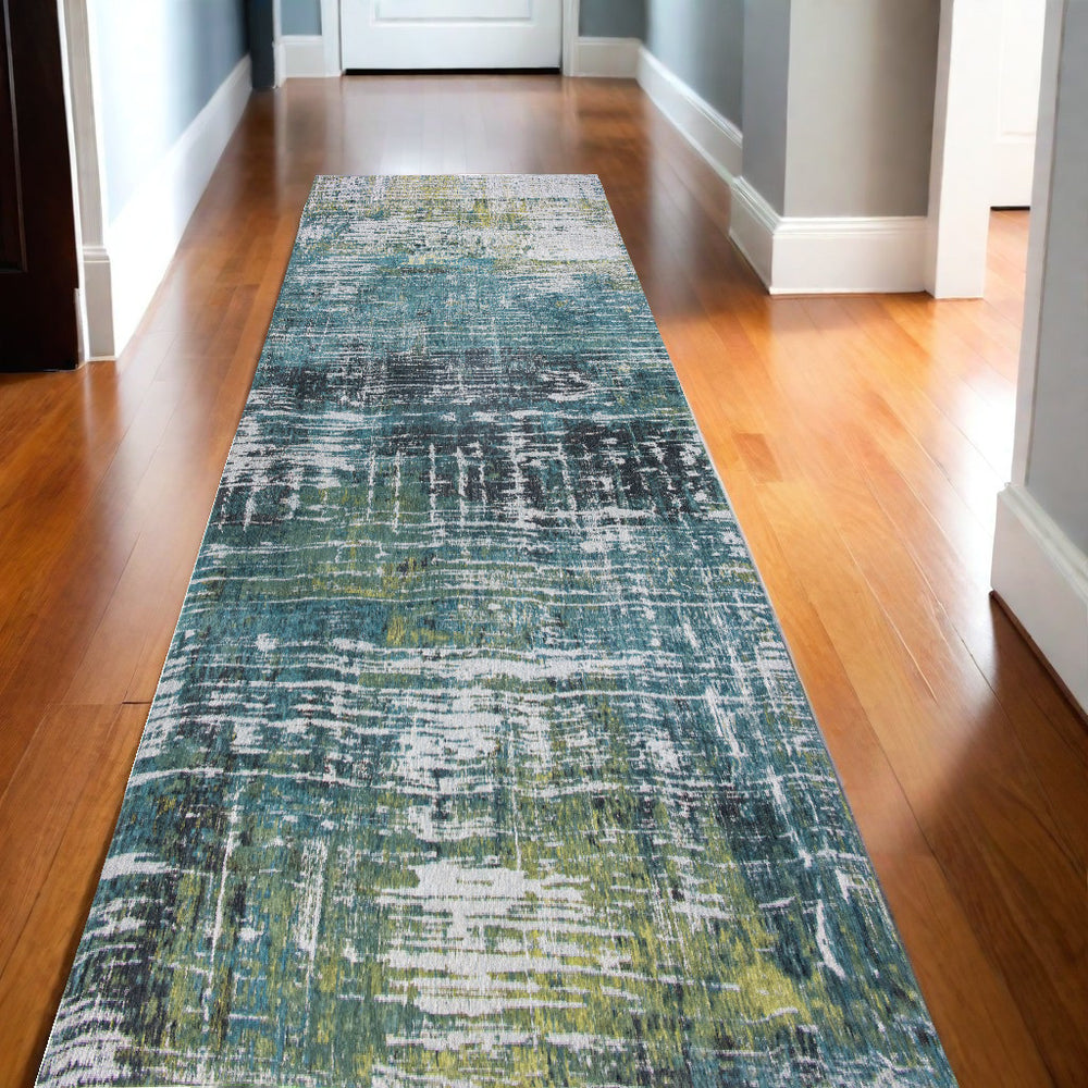Homeroots 10' Blue And Green Abstract Non Skid Area Rug  100% Pet 551690
