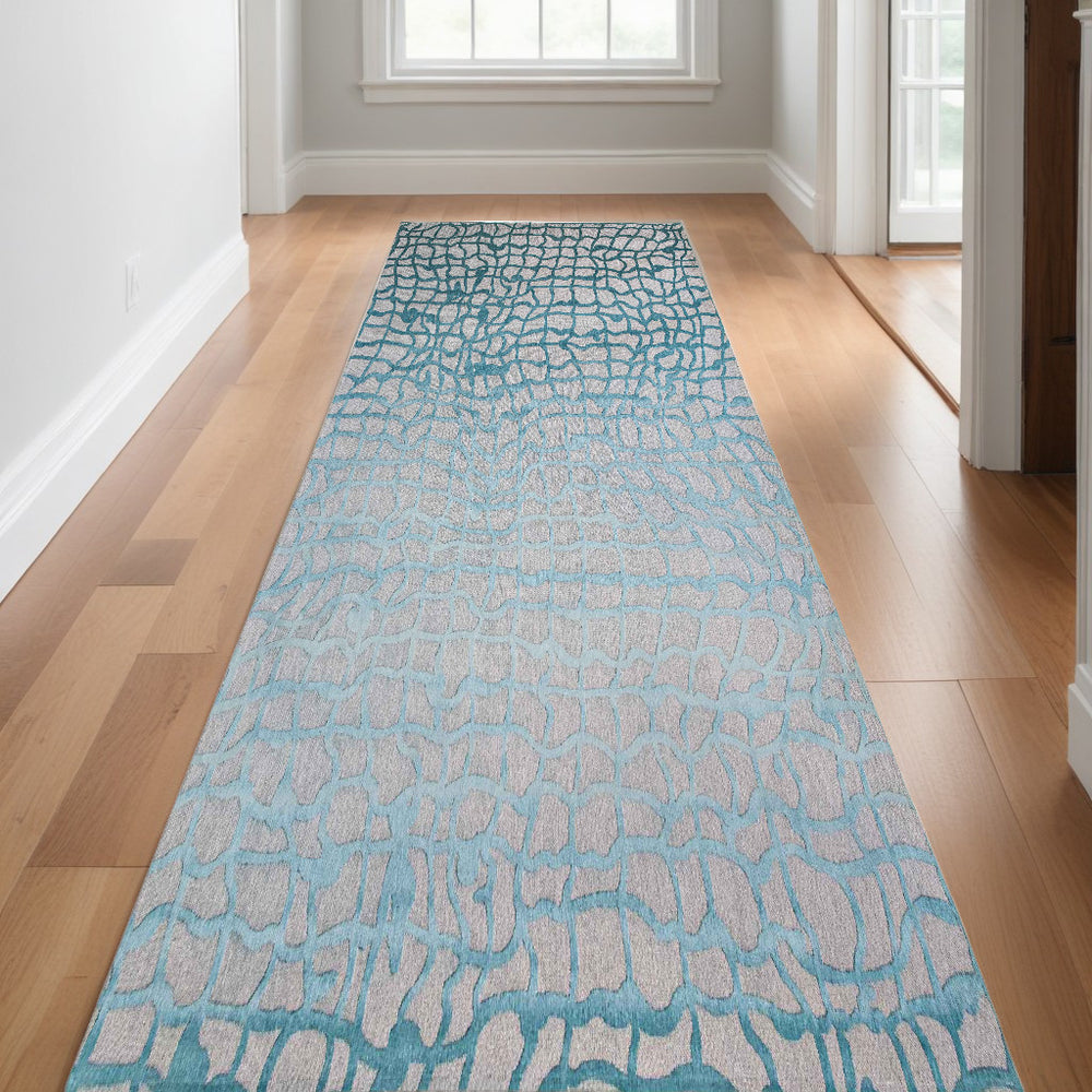 Homeroots 10' Blue And Gray Abstract Non Skid Area Rug  100% Pet 551697