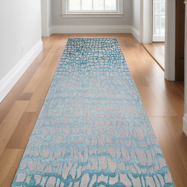 Homeroots 10' Blue And Gray Abstract Non Skid Area Rug  100% Pet 551697