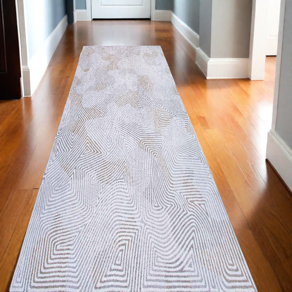 Homeroots 10' White Abstract Non Skid Area Rug  100% Pet 551702