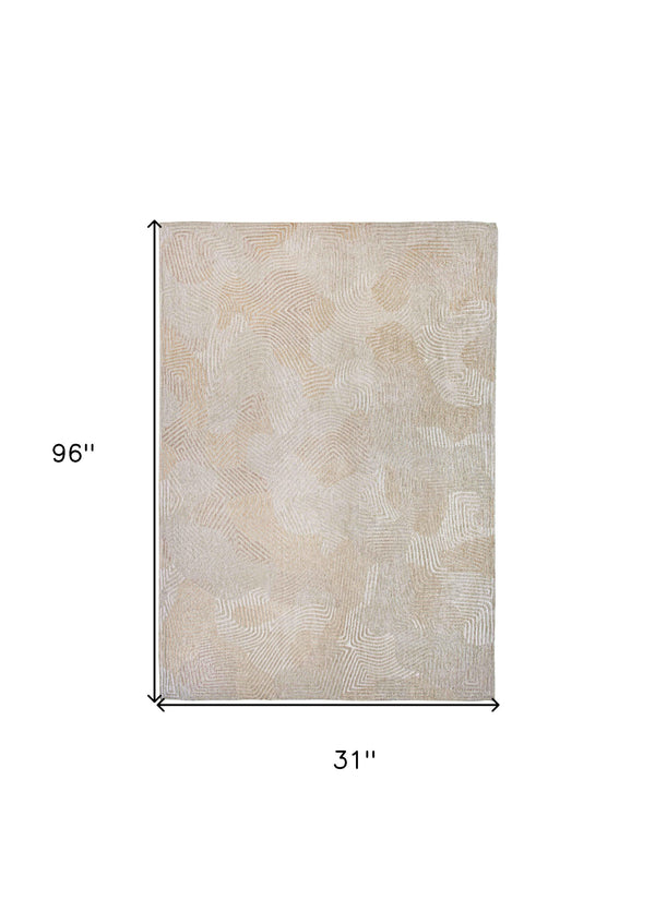 Homeroots 10' Beige And White Abstract Non Skid Area Rug  100% Pet 551703