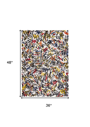 Homeroots 3' X 5' White Abstract Non Skid Area Rug  100% Pet 551708