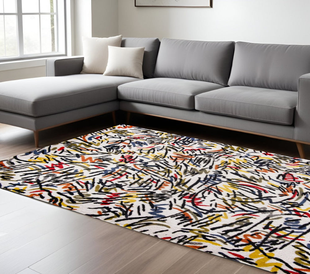 HomeRoots 7' Modern White Abstract Non-Skid Area Rug – Durable, Stylish, Perfect for Living Rooms & Offices 551711