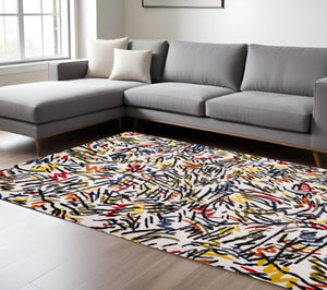 HomeRoots 7' Modern White Abstract Non-Skid Area Rug – Durable, Stylish, Perfect for Living Rooms & Offices 551711