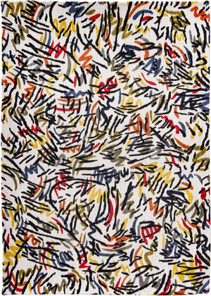 HomeRoots 9' X 13' White Abstract Non-Skid Area Rug - Modern Design for Living Rooms, Dining Spaces & More! 551713