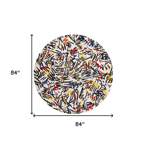 HomeRoots 8' White Round Abstract Area Rug - Modern Non-Skid Design for Living Rooms & Open Spaces, Soft & Stylish 551714