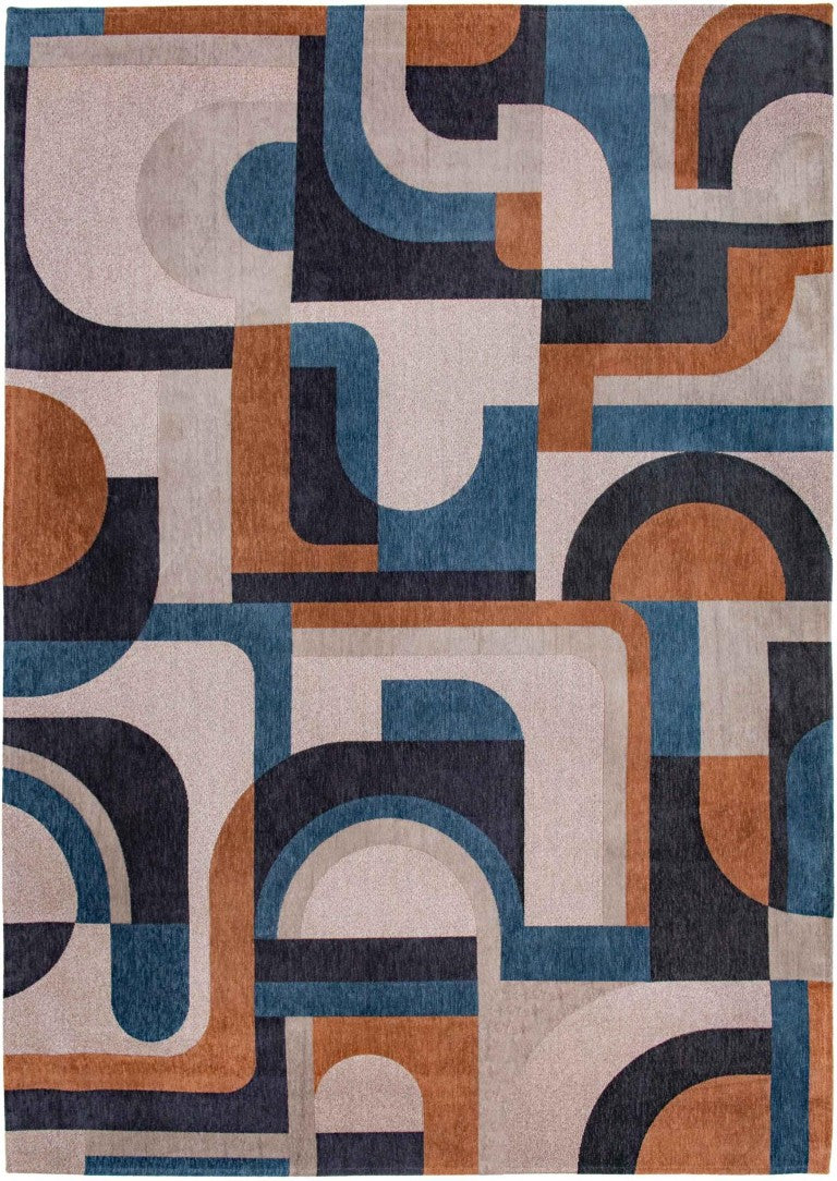HomeRoots 8 Foot Round Geometric Rug in Gray Beige Machine Washable Recycled Low Pile 551721