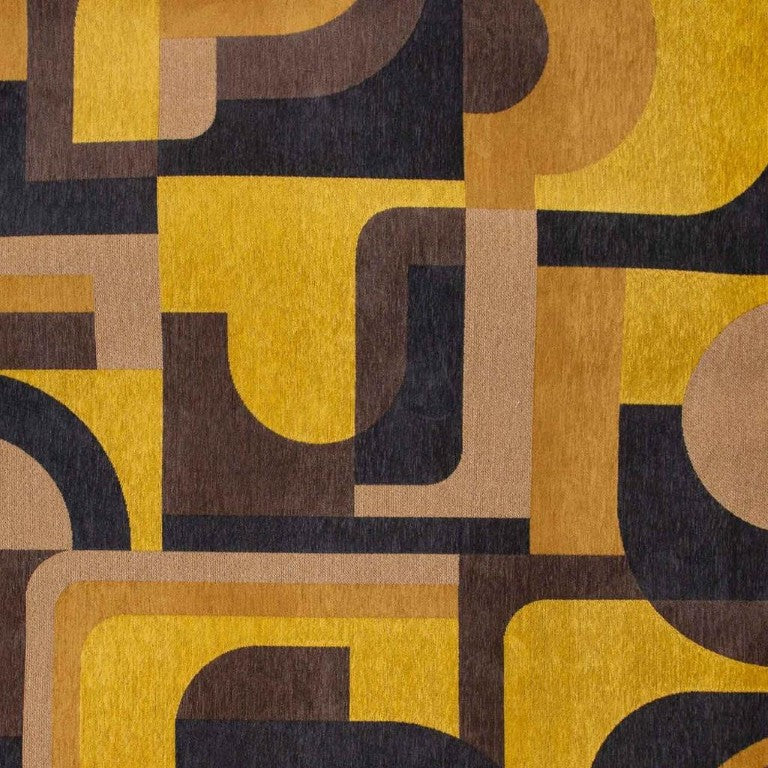 8 Foot Round Geometric Rug in Bold Yellow Black Machine Washable Pet Fiber
