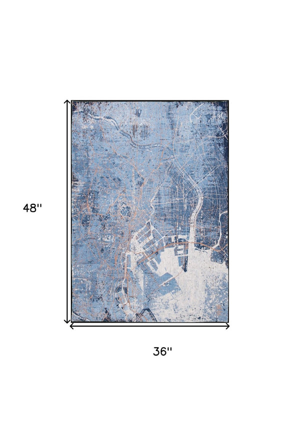 HomeRoots 3' Blue and Black Abstract Non-Skid Area Rug – Modern Design for High-Traffic Spaces, 3' x 5' 551751