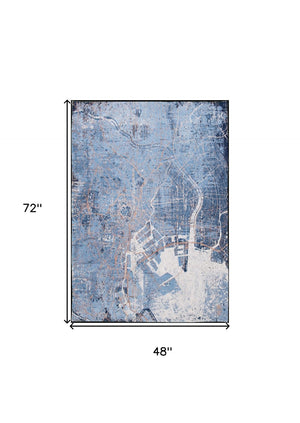 HomeRoots 5' X 7' Blue and Black Abstract Non-Skid Area Rug – Stylish, Durable, and Perfect for High-Traffic Spaces! 551752
