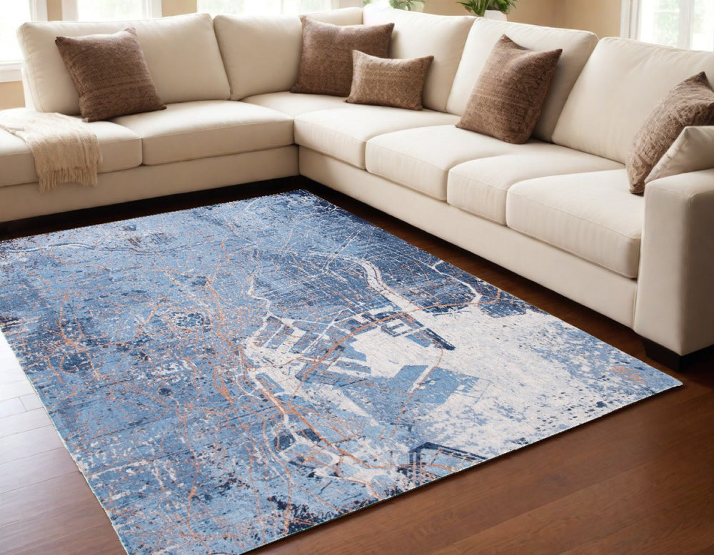 HomeRoots 5' X 7' Blue and Black Abstract Non-Skid Area Rug – Stylish, Durable, and Perfect for High-Traffic Spaces! 551752