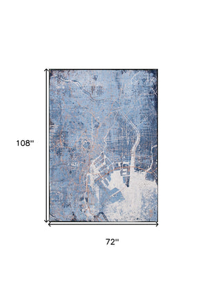 Homeroots 7' X 9' Blue And Black Abstract Non Skid Area Rug  100% Pet 551754