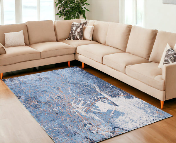 Homeroots 7' X 9' Blue And Black Abstract Non Skid Area Rug  100% Pet 551754