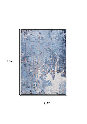 Homeroots 8' X 11' Blue And Black Abstract Non Skid Area Rug  100% Pet 551755