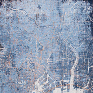 HomeRoots 8' Blue and Black Round Abstract Area Rug - Modern Non-Skid Design for Living Room & Dining Spaces 551757