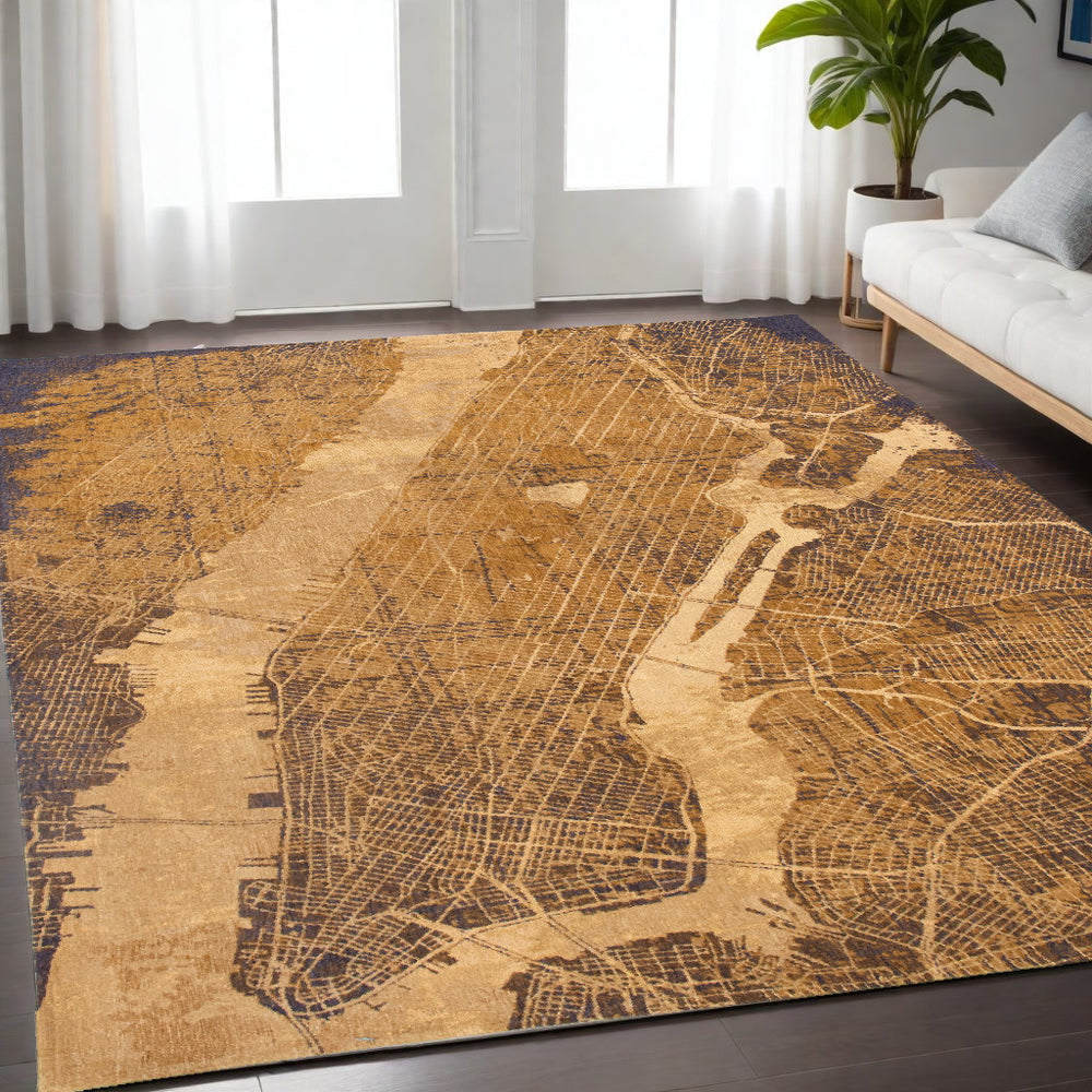 Homeroots 5' X 7' Yellow Abstract Non Skid Area Rug  100% Pet 551759