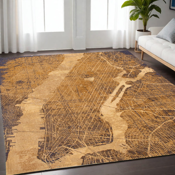 Homeroots 5' X 7' Yellow Abstract Non Skid Area Rug  100% Pet 551759