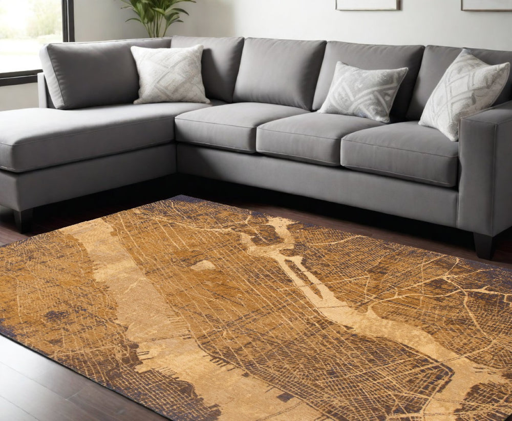HomeRoots 8' X 11' Yellow Abstract Non-Skid Area Rug – Modern Design, Soft Texture, Perfect for Living Spaces! 551762